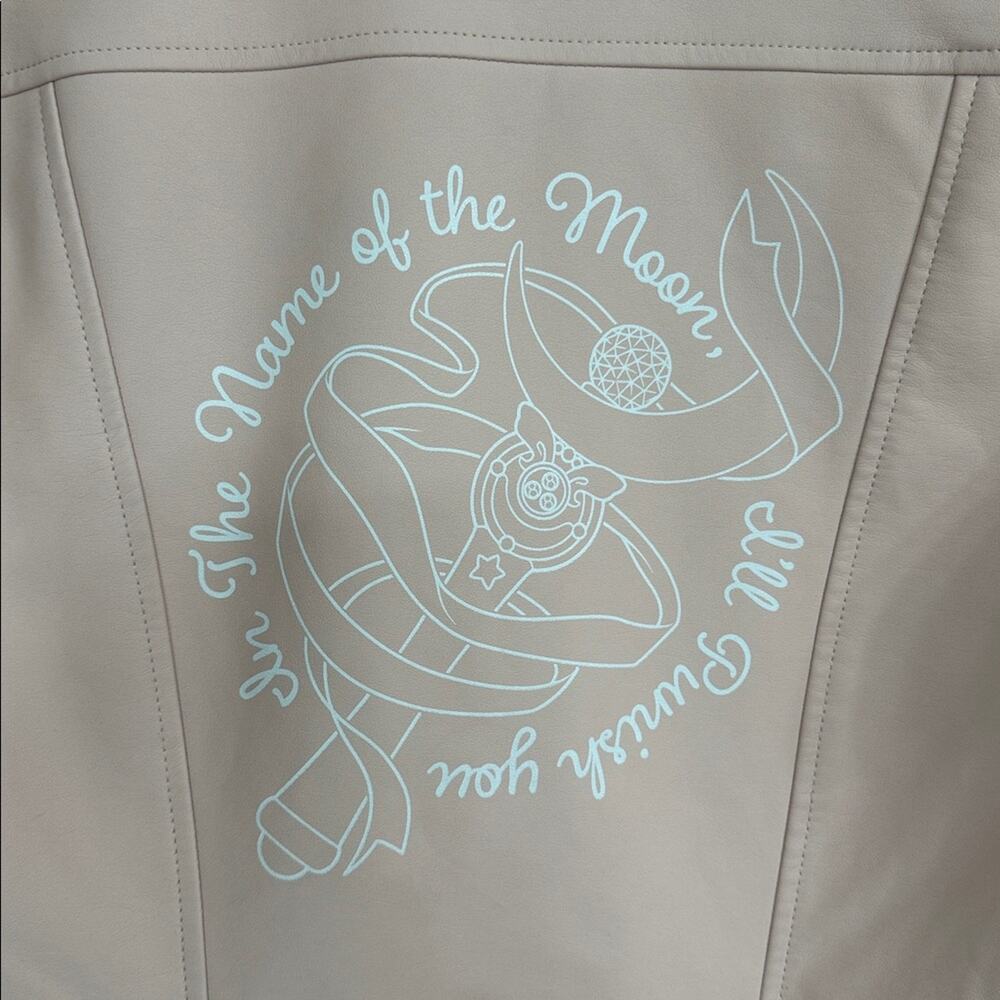 HOT TOPIC Sailor Moon In The Name Of The Moon Pink Faux Leather Moto Jacket Jr M - Picture 12 of 13